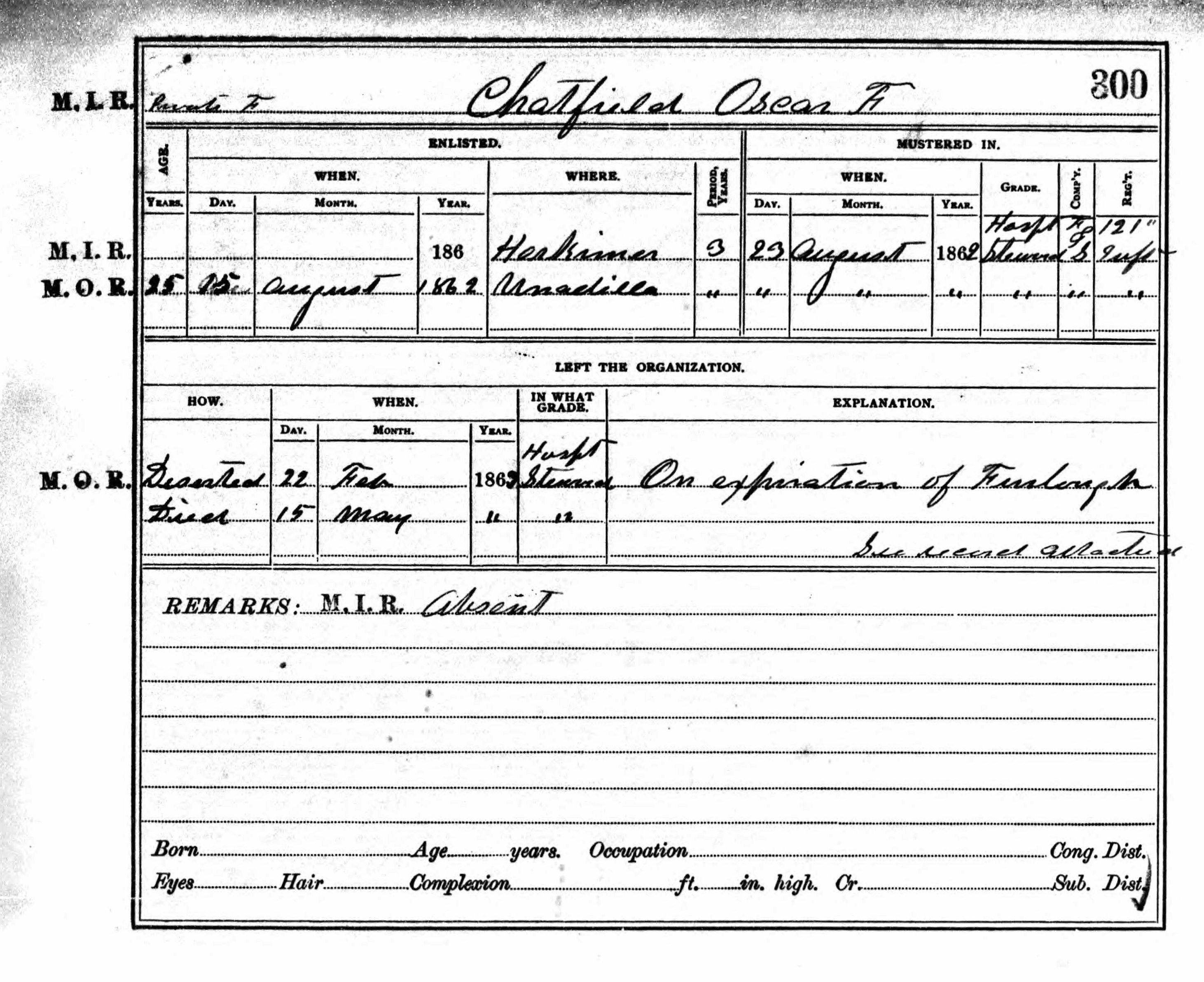 CHATFIELD Oscar F 1836-1863 Army report.jpg